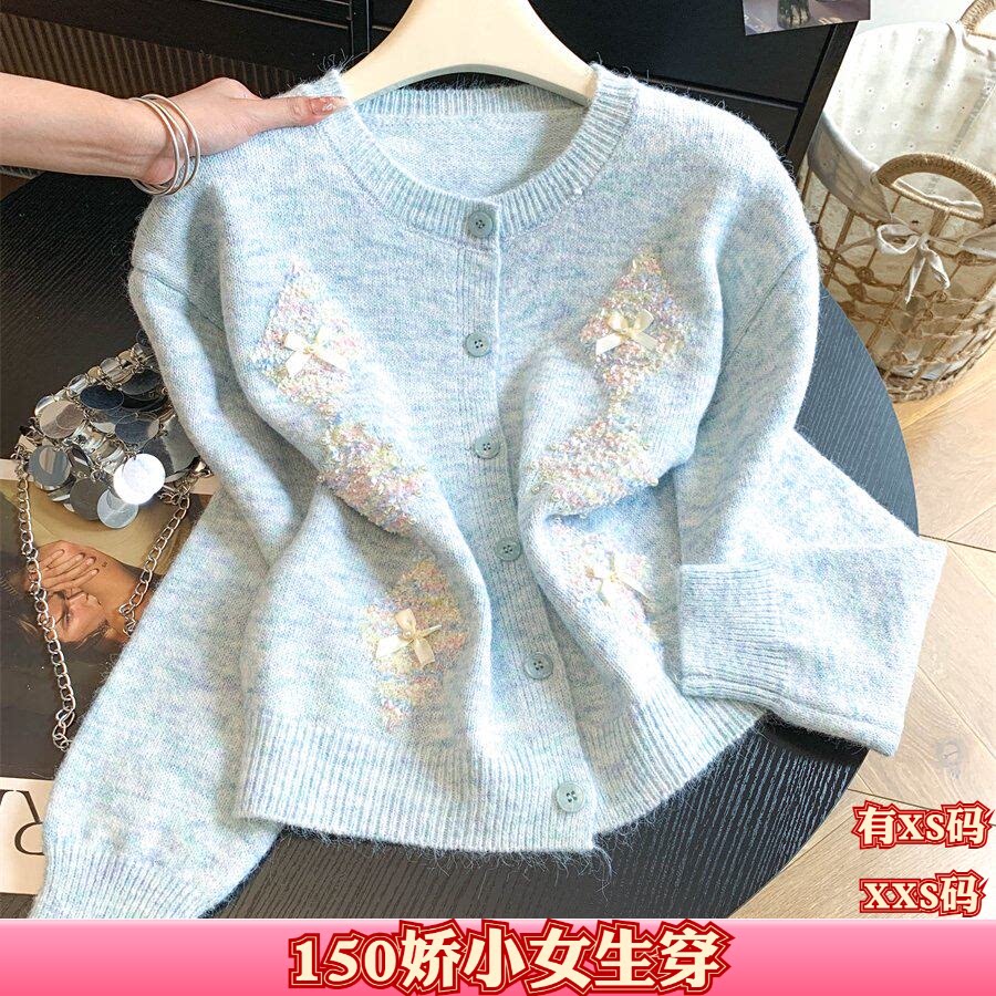 155秋装显高XXS小个子150cm女装刺绣针织开衫百搭外套打底衫上衣