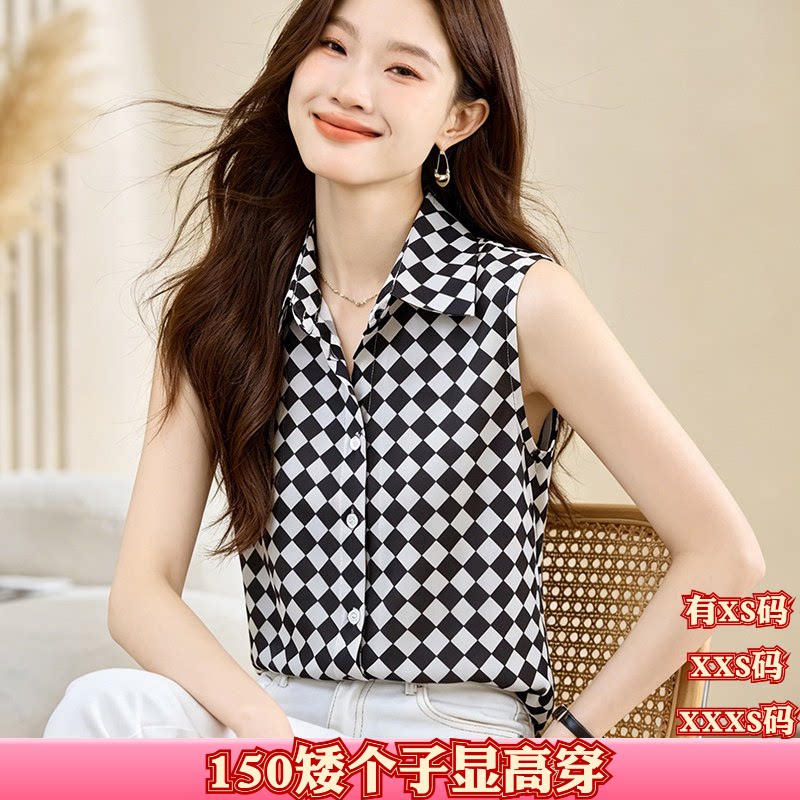 女装夏装矮个子150cm显高加小码XXS格坎肩背心衬衫雪纺打底衫女