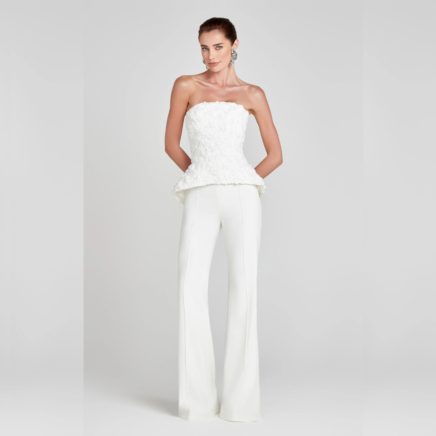 拉链款宴会抹胸型气质长裤套装女