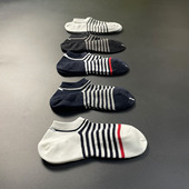 五双装 良品纯棉精品袜男女条纹浅口隐形短船袜防臭吸汗耐穿不起球