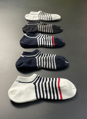 五双装良品纯棉精品袜男女条纹浅口隐形短船袜防臭吸汗耐穿不起球