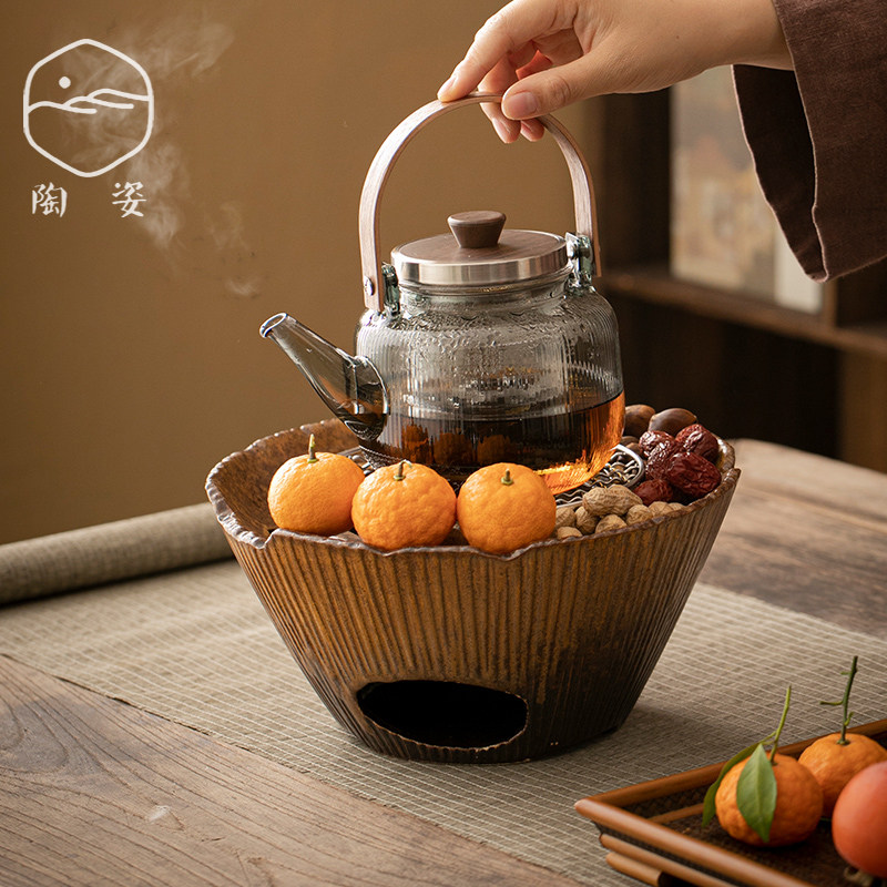 陶姿日式茶炉煮茶器套装家用围炉煮茶炭火烤煮茶炉碳炉户外煮茶壶