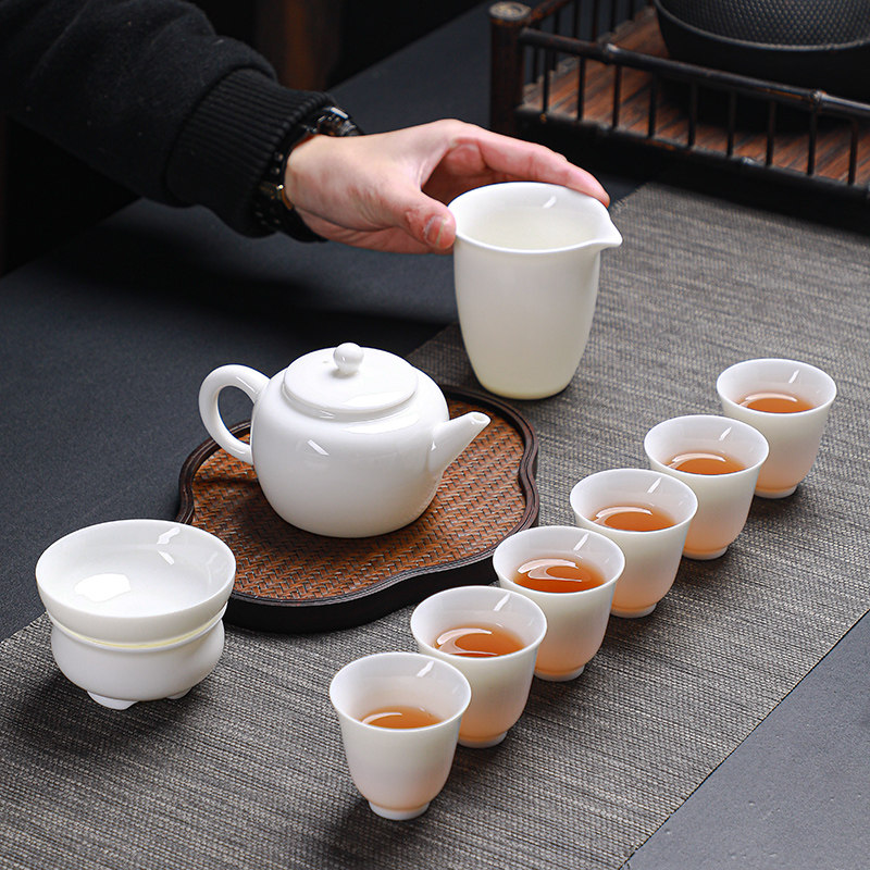 羊脂玉瓷德化白瓷高货亮光色釉盖碗茶壶功夫茶具套装家用送礼盒装