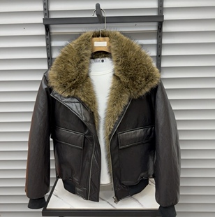 皮毛一体保暖加厚皮夹克商务高端棉服男 新款 男士 座山雕PU皮衣冬季
