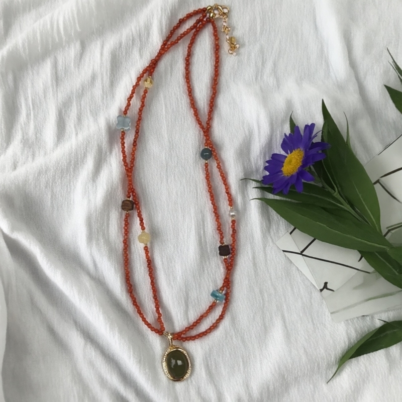 天然南红和田玉沉香项链女款锁骨链颈链配饰礼物原创款