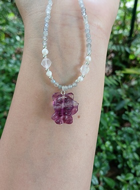 天然灰月光萤石招财猫女款轻奢小众设计感高级锁骨链