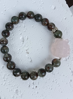 天然水晶绿幽灵粉晶凤九手链女款单圈手串饰品送女友闺蜜生日礼物