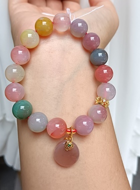 天然11mm+彩虹绯红盐源玛瑙滴溜多巴胺手串送女友闺蜜