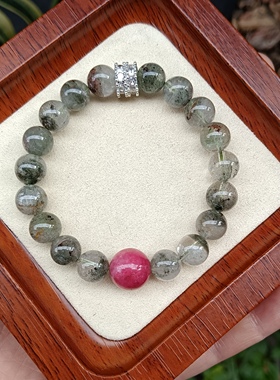 天然水晶8mm绿幽灵聚宝盆11mm蔷薇辉手串上岸手链