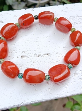 天然大颗粒南红手串随形火焰纹菜籽黄绿松石手链男女手串