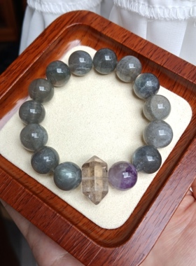 天然水晶蓝光灰茶晶双尖月光手链女款单圈水晶手串小资手链女款