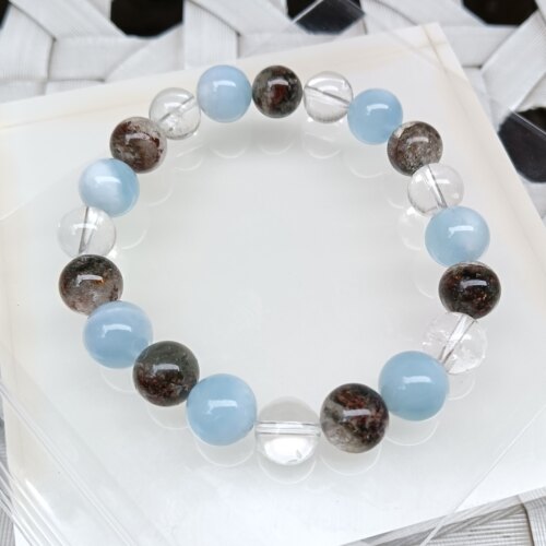 过香炉天然10mm海蓝宝绿幽灵白水晶手链女款上岸手串