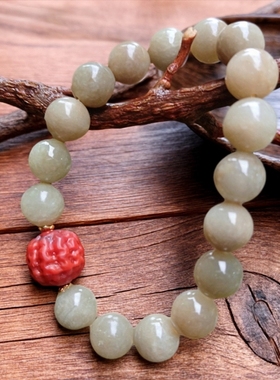 天然10mm和田玉糖料南红雕刻金刚菩提手串S925配饰百财平安招财