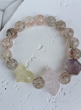 新款天然水晶设计感黑金超七爱心屁桃双尖手串高级感招财转运手串