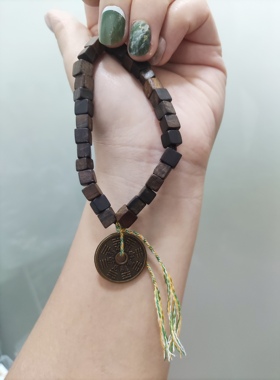 达拉干沉香木方糖放珠花钱吊坠手串古风饰品