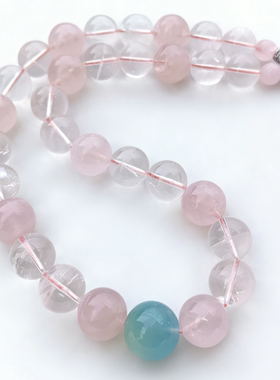 天然朱珠同款大颗粒粉水晶海蓝宝项链百搭送女友闺蜜生日礼物