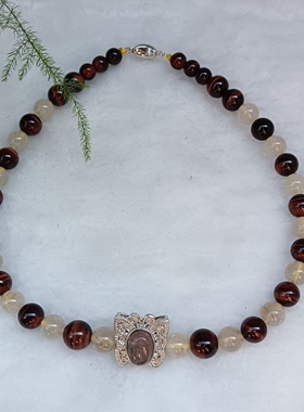 天然金水晶红虎眼石幽灵盒子项链链女款时尚百搭礼物送女友闺蜜