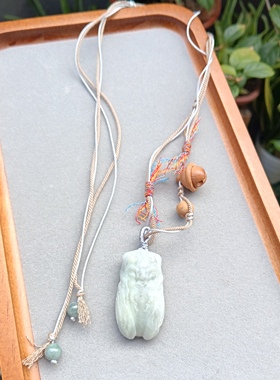 天然和田玉蝉一鸣惊人吊坠女款项链毛衣链颈链配饰礼物原创款