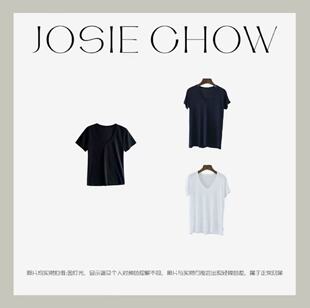 JOSIE CHOW【三色V领】女款设计感V领短袖修身T恤。JC560183