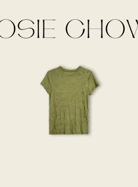 JOSIE CHOW【极简褶皱】夏季新款圆领短袖上衣纯色T恤女JC490645
