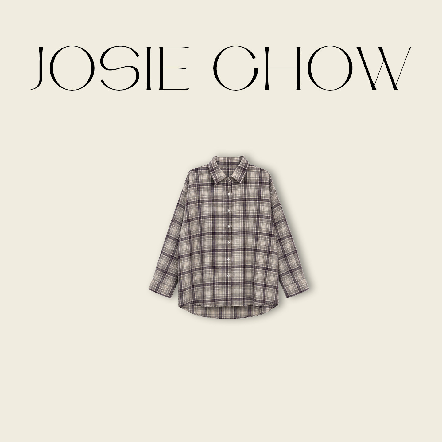 JOSIE CHOW【格纹棉】春夏新款长袖中长款衬衫宽松衬衣JJ6120183