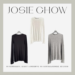 JOSIE CHOW兰精天丝羊毛女款轻简奢风纯色混纺打底t。CJ0110183