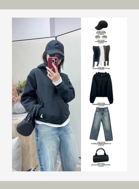 JOSIE CHOW【加绒】女冬新款爆款宽松百搭连帽卫衣套JC131138