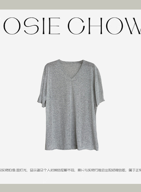 JOSIE CHOW【碧海蓝天】夏季新款亚麻V领宽松针织棉上衣JC112606