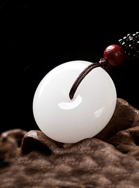 玉雕湾男女金丝玉白玉平安扣