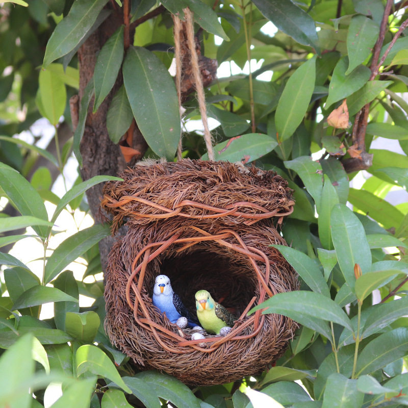 手工藤编鸟窝鸟巢仿真模型小鸟鸟笼儿童玩具摄影道具装饰用品挂件
