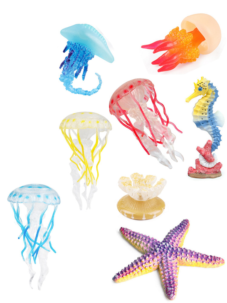 해파리 장난감 시뮬레이션 모델 해양 동물 불가사리 복어 돌고래 해마 잔디 바다 용 작은 물고기 탱크 조경 인형