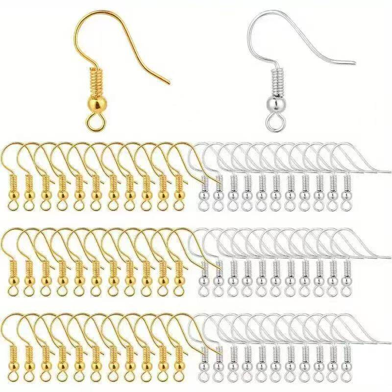 耳钩diy饰品手工配件耳环弹簧带珠耳勾挂钩耳饰基础材料金色银色