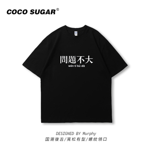 问题不大短袖宽松趣味文字t恤夏季衣服半袖男女国潮创意tee