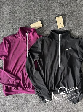 NIKE/耐克 女子运动速干半拉链跑步针织长袖T恤DM7366-610-010