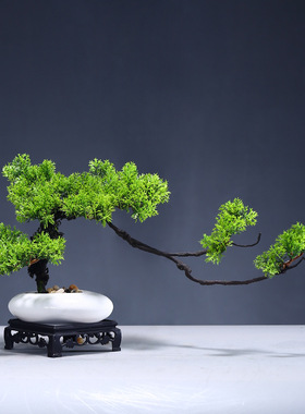 仿真迎客松盆景小摆件博古架电视柜茶几禅意办公室桌面装饰品中式