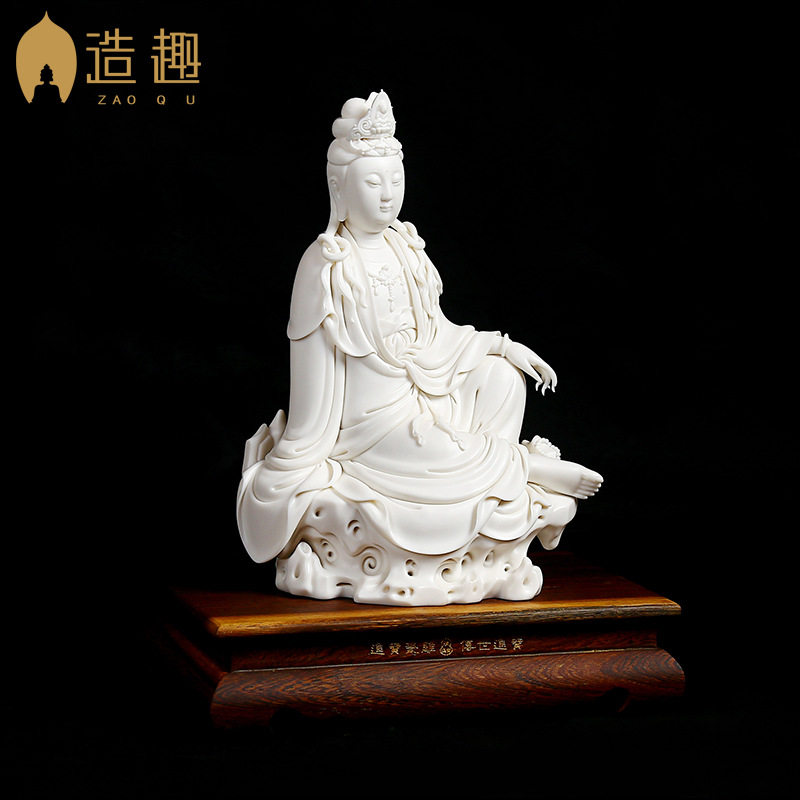 陶瓷雕塑工艺品 10寸自在观音像 陈进宝大师金奖手签收藏品两件
