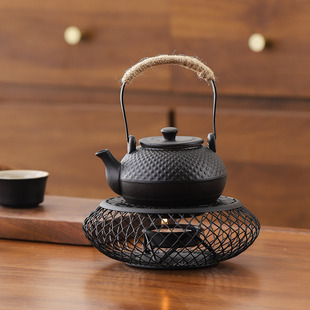 围炉煮茶套装酒精炉网红黑陶罐罐煮茶提梁壶蜡烛温茶器铁笼炉户外