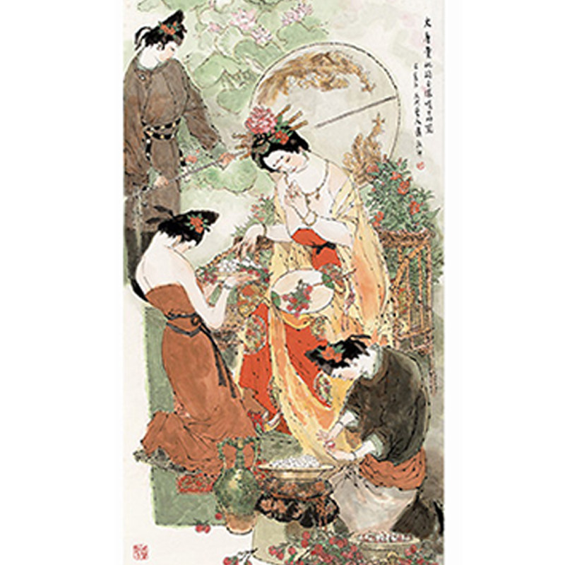 戴敦邦 诗情画意系列 大唐贵妃杨玉环啖荔图原作者授权签名盖章版