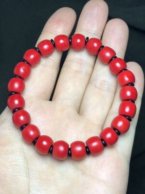 精品 牛血红色鼓珠雪巴手钏（照片款已结缘21颗包浆光润）