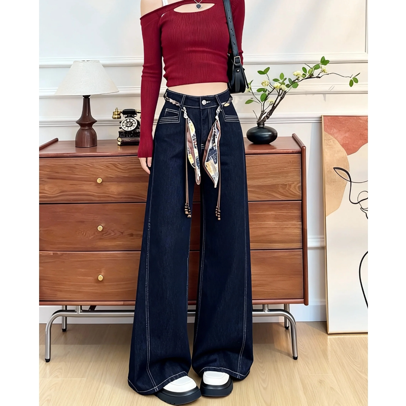 阔腿牛仔裤女春季秋冬2026新款宽松时尚超火慵懒丹宁蓝垂感直筒裤