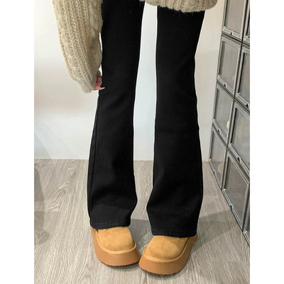 黑色百搭微喇叭牛仔裤女加绒秋冬2025年新款高腰宽松显瘦马蹄裤子