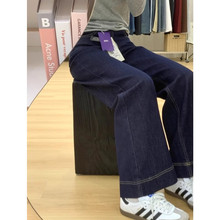 丹宁蓝小个子微喇牛仔裤女加绒秋冬2025新款深蓝色高腰阔腿喇叭裤