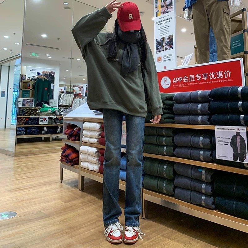 复古窄版直筒牛仔裤女秋冬加绒2025新款高腰显瘦小个子加长烟管裤