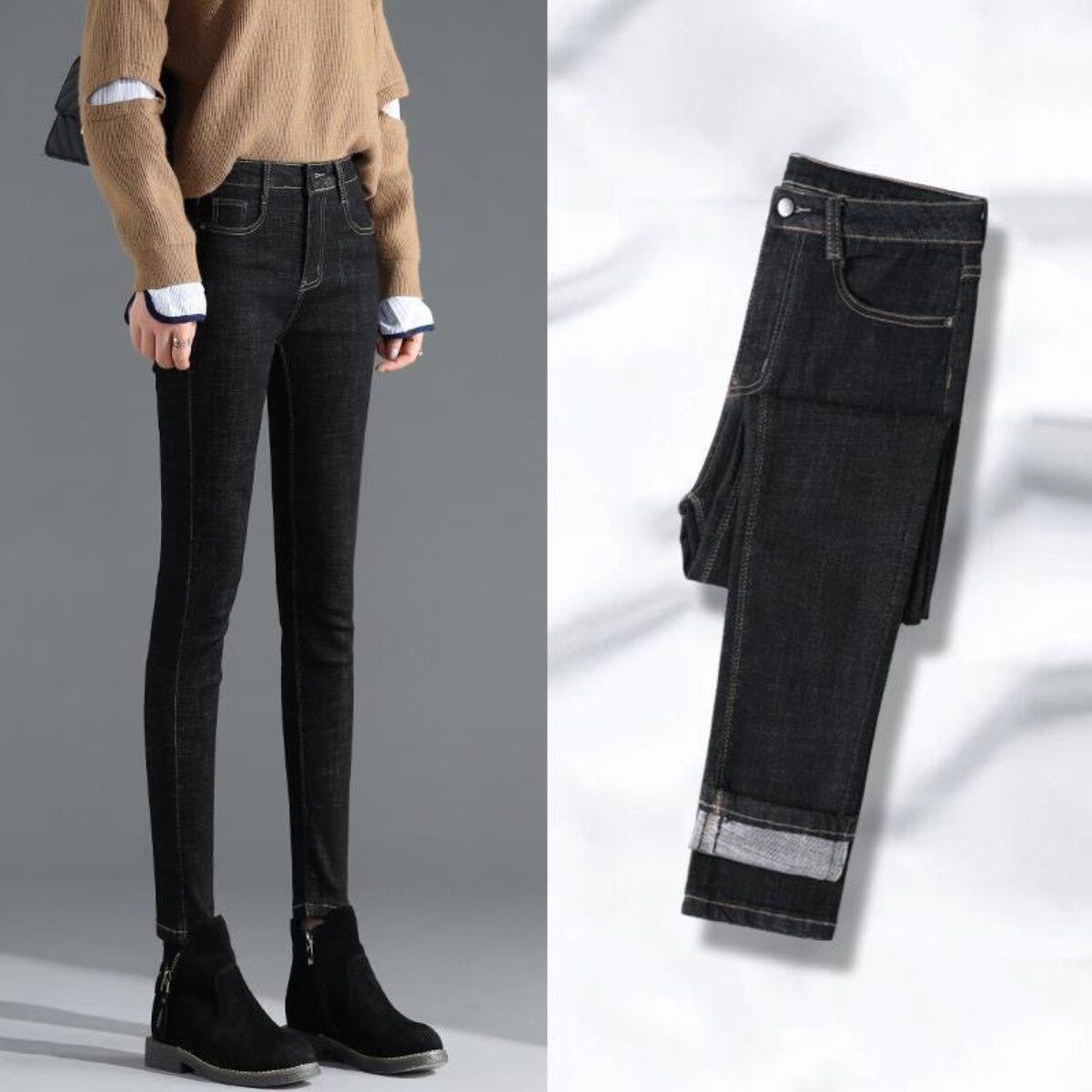 黑色牛仔裤女春季秋冬2026年新款高腰修身弹力显瘦九分小脚铅笔裤