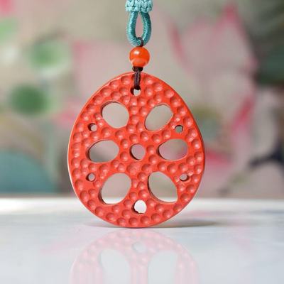 天然朱砂藕片吊坠高含量红砂