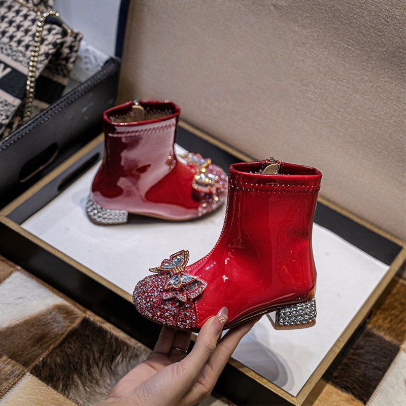 女童短靴高跟时尚公主靴2025秋冬粗跟水钻宝宝靴子红色儿童单靴,童鞋/婴儿鞋/亲子鞋,皮靴,淘宝优惠券,粉丝福利购,淘宝优惠卷