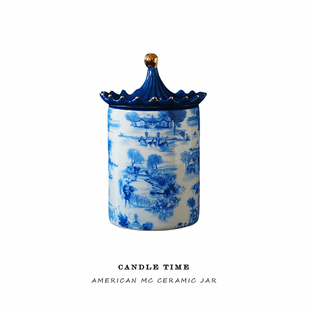 卫浴棉签筒 青花带盖储物罐茶叶罐糖果盒 candle time出口高档中式