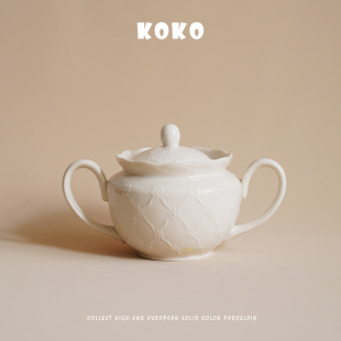 KOKO出口欧式 饰 浮雕花纹陶瓷双耳糖罐奶罐收纳储物厨房调味罐子装