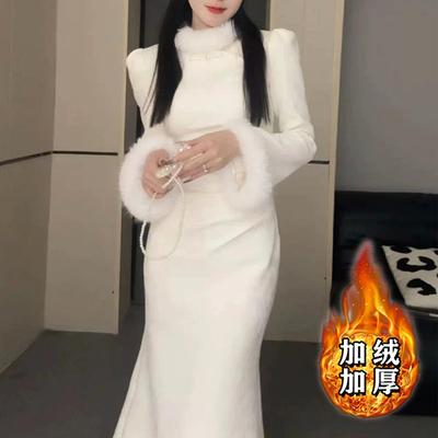 新中式国风连衣裙女2024冬季新款气质高级感打底修身长裙子2838