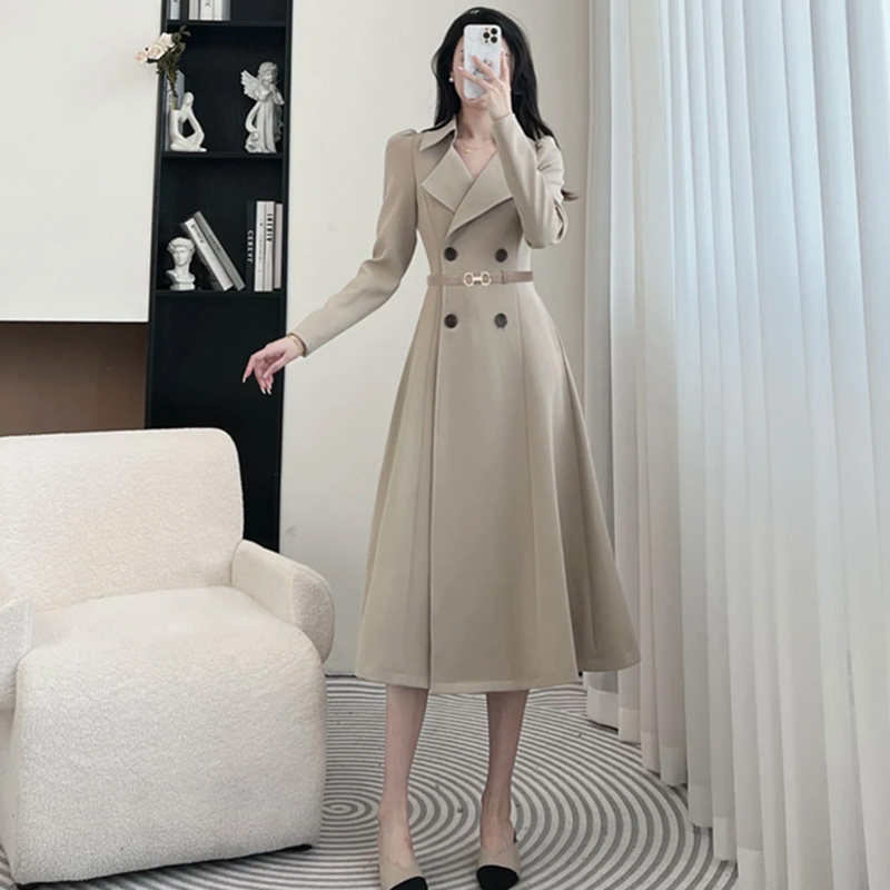 送腰带2025秋季新款休闲时尚气质翻领通勤百搭女士连衣裙QY0069